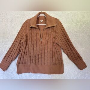 aerie Cable Knit Half-Zip Sweater in Cinnamon Brown